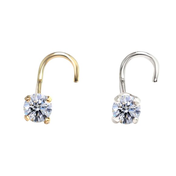 14K Yellow gold  Real Diamond  20 Gauge Nose Ring Stud - 1.8mm  new - Picture 4 of 6